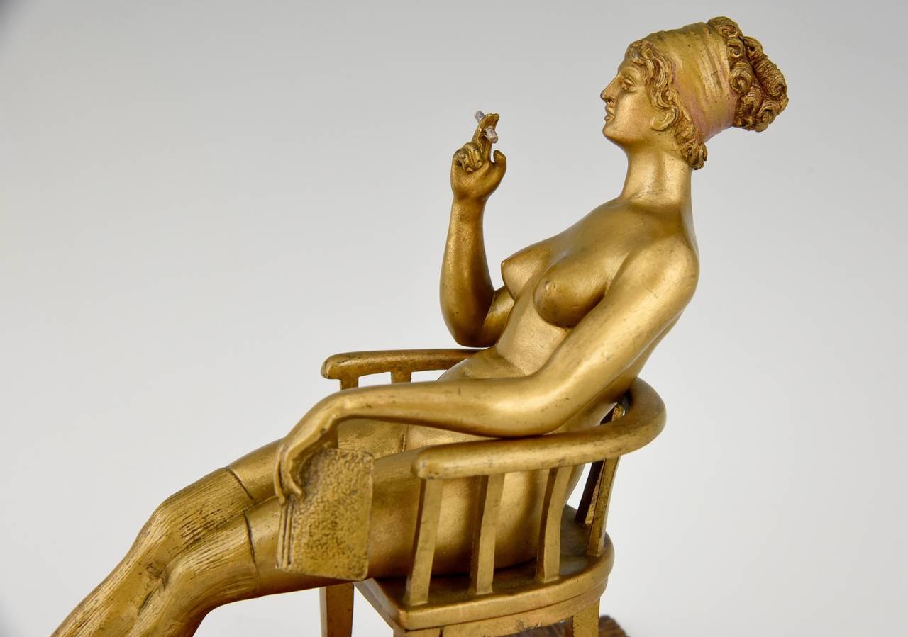 Erotic Cold Painted Vienna Bronze sculpture of a Nude in a Chair 1900 3