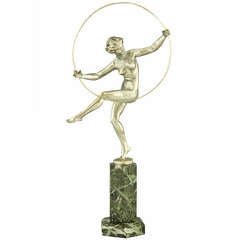 Art Deco Bronze Dancer with Hoop By Marcel Bouraine, France 1920.