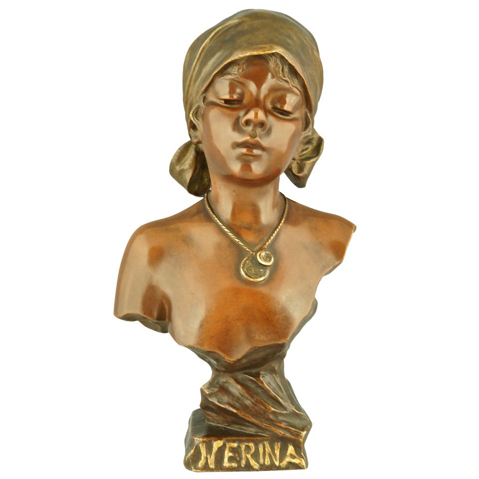 Nerina, bronze bust of a young girl by Emmanuel Villanis.