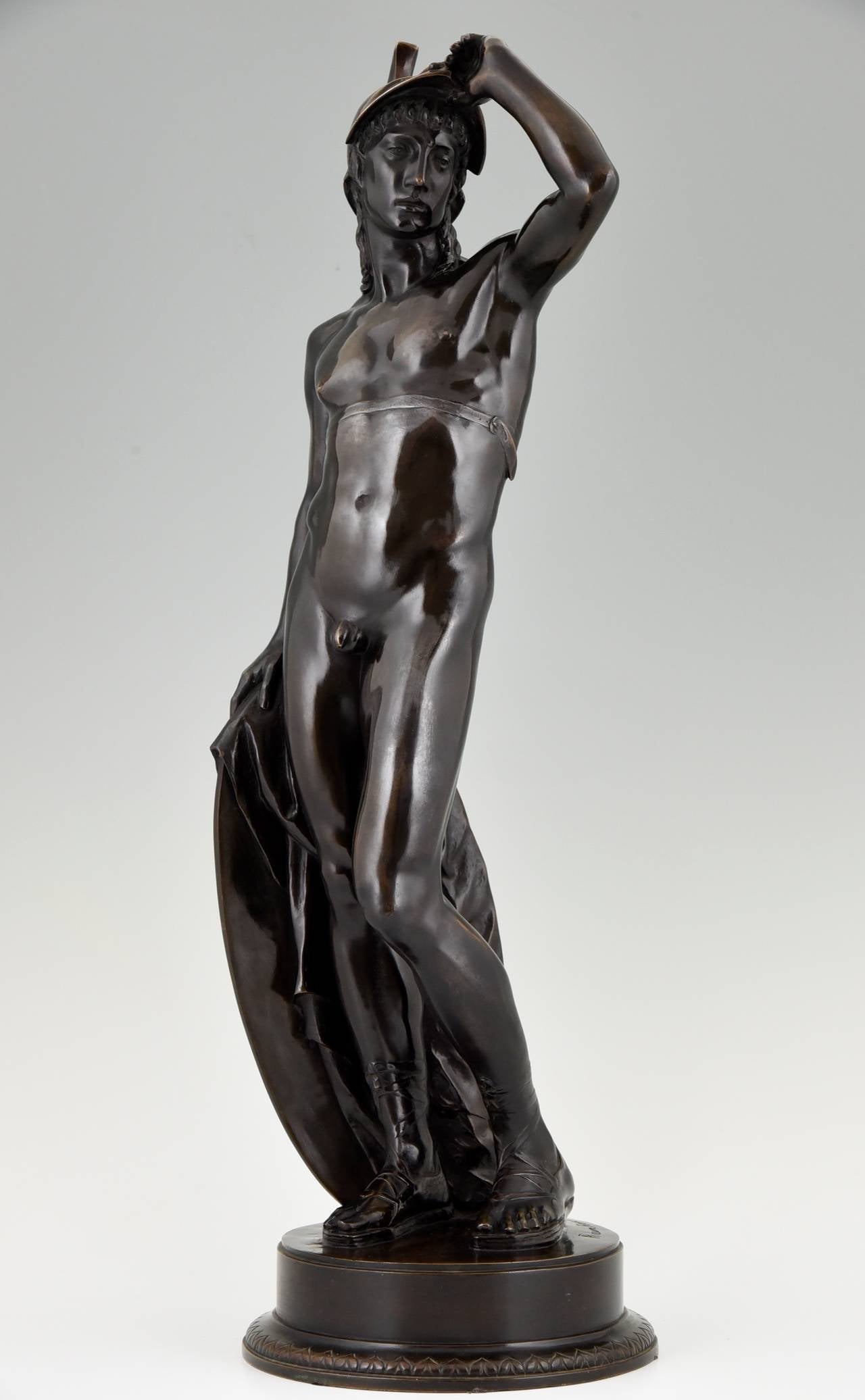 German Antique Bronze Sculpture of a Male Nude by Alfred Raum, Rome, 1903