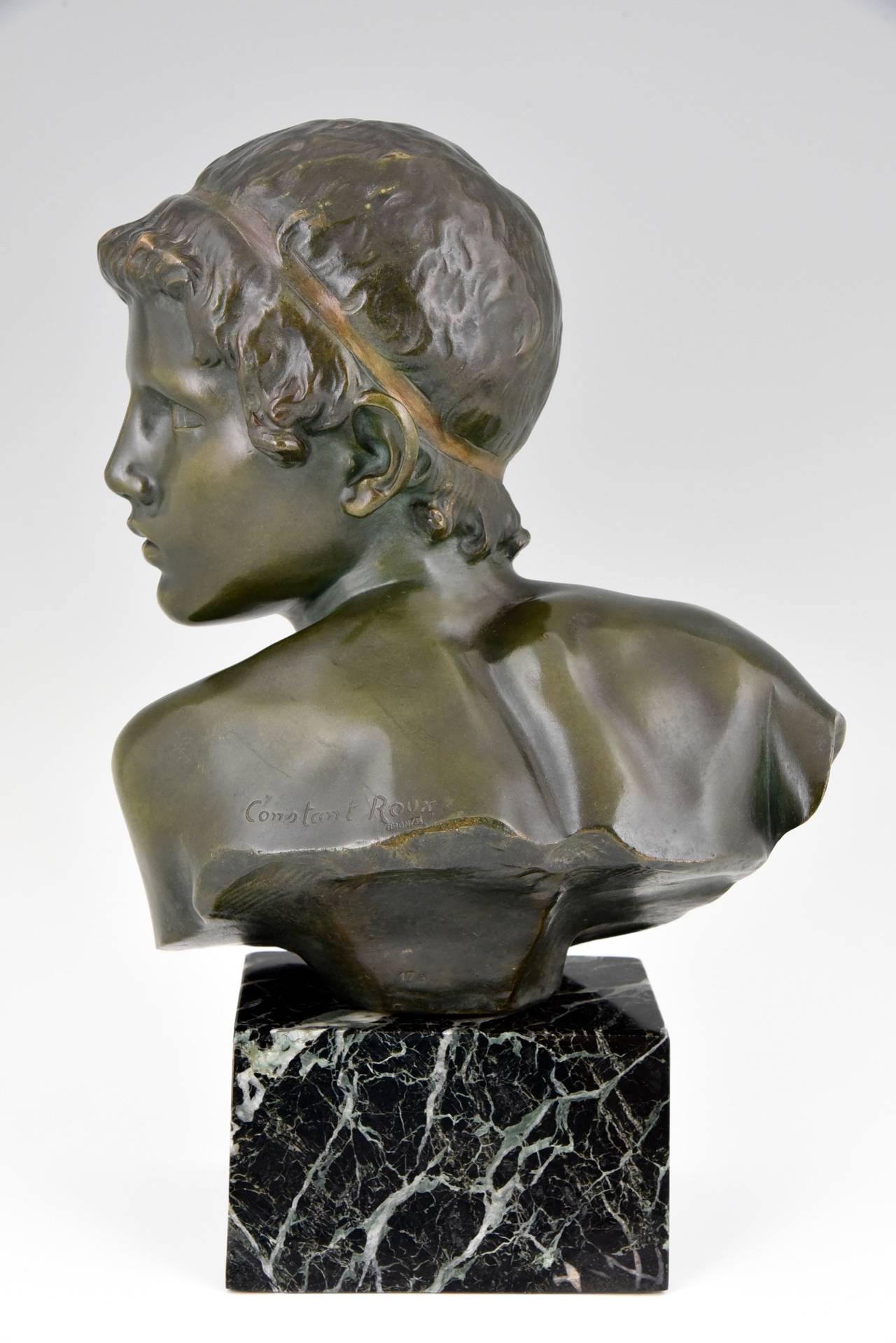 French Art Deco bronze sculpture of a boy, Young Achilles by Constant Roux, 1920.