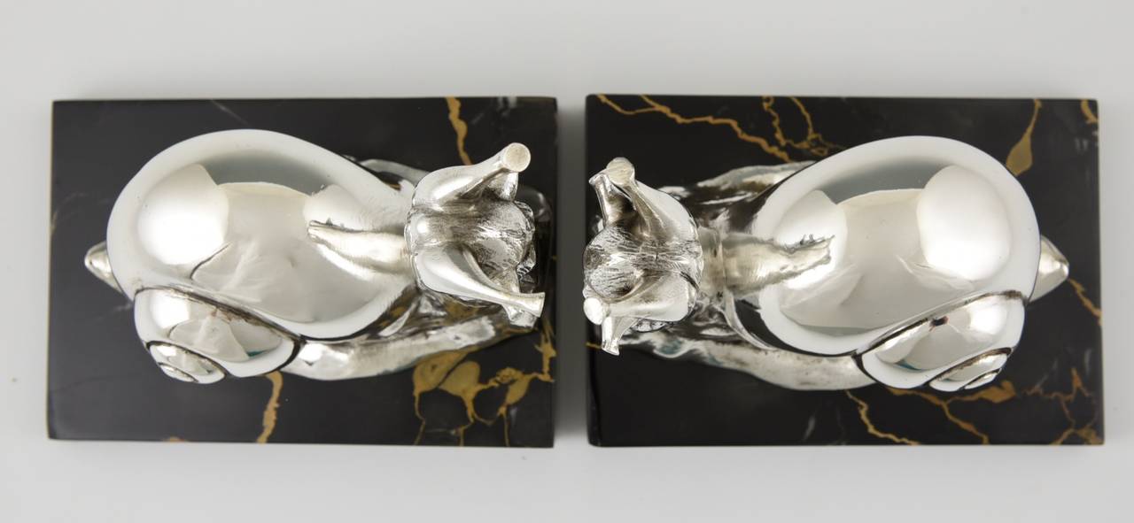 French Art Deco Silvered Bronze Snail Bookends by Suzanne Bizard 1930 4