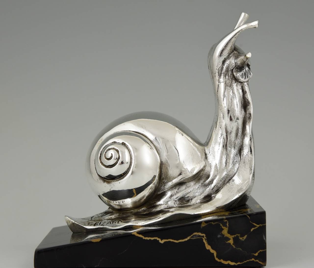 French Art Deco Silvered Bronze Snail Bookends by Suzanne Bizard 1930 2