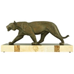 Art Deco Panther by Rulas on a Marble Base, France 1925