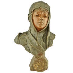 Art Nouveau Buste Dalila en bronze par Emmanuel Villanis 1890