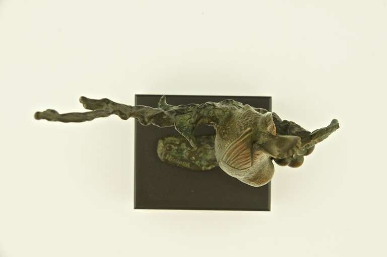 Bronze Sculpture en bronze Art Déco d'un oiseau sur une branche par Irenee Rochard