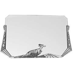 Art Deco Nickel Bronze Mirror with Leaping Deer by L. Charles, France, circa 1920