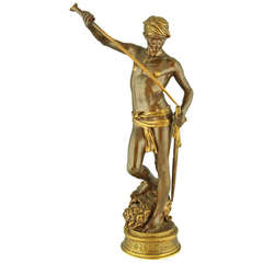 Antike Bronzeskulptur David von Antonin Mercie:: Barbedienne Frankreich 1880