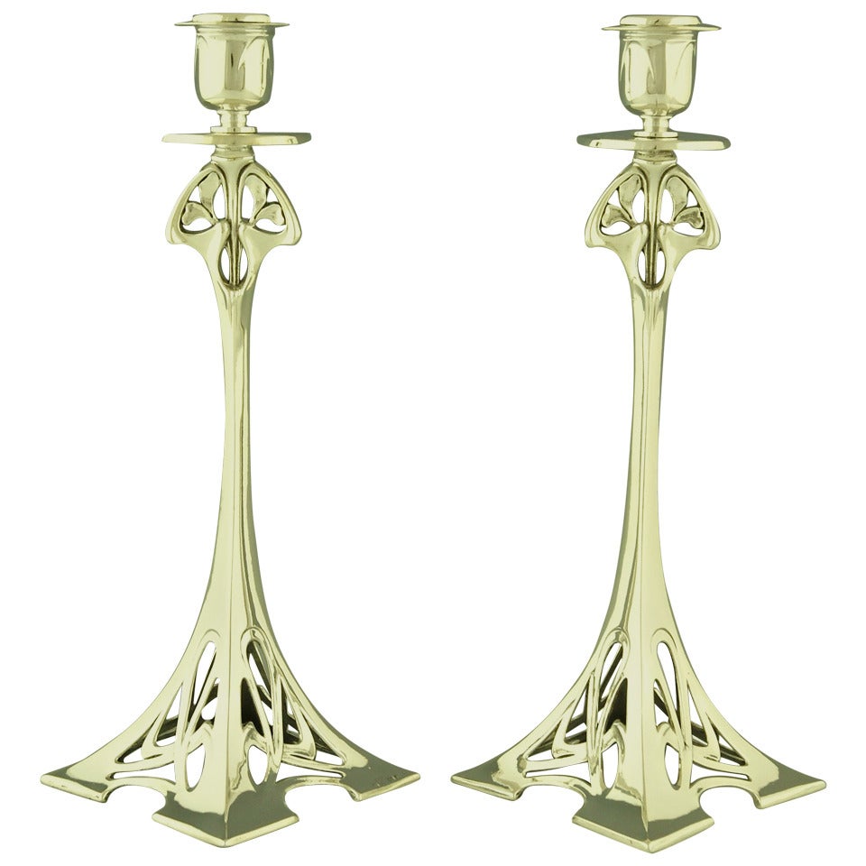 Paar versilberte Jugendstil-Kerzenleuchter von WMF:: 1906