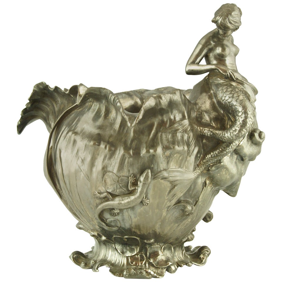 Art Nouveau flower pot with a mermaid designed by Albert Mayer for WMF, 1898.