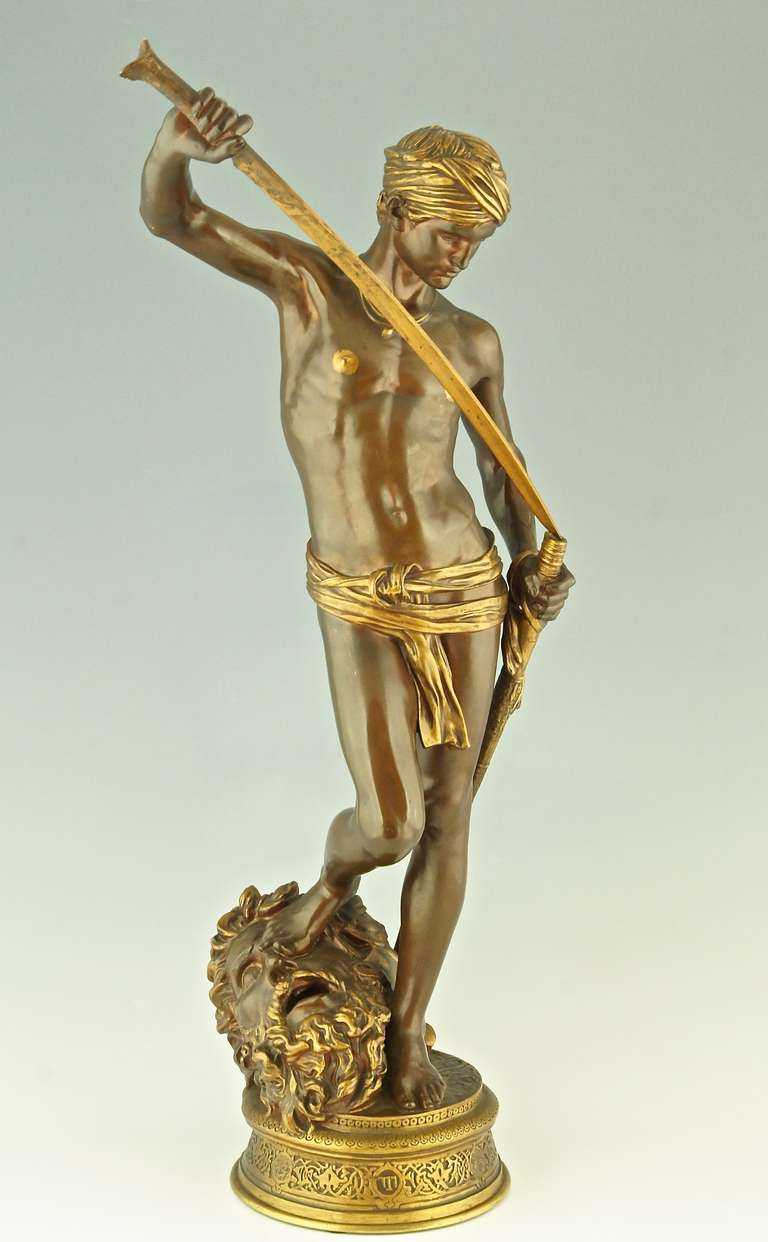 Antique bronze sculpture David by Antonin Mercie, Barbedienne France 1880 In Excellent Condition In Antwerp, BE
