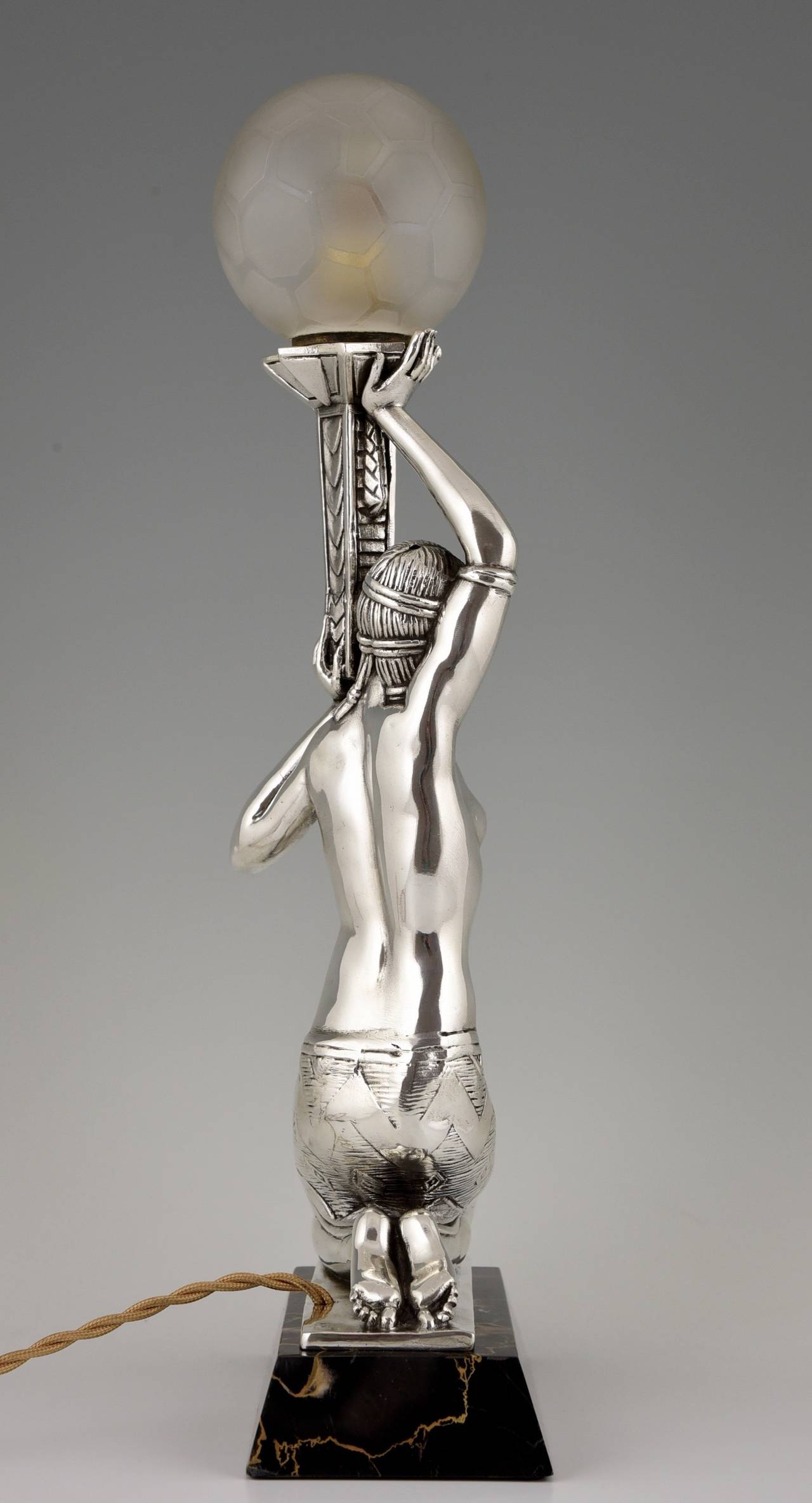 French Art Deco Silvered Lamp with Nude by Salvado, 1930 3