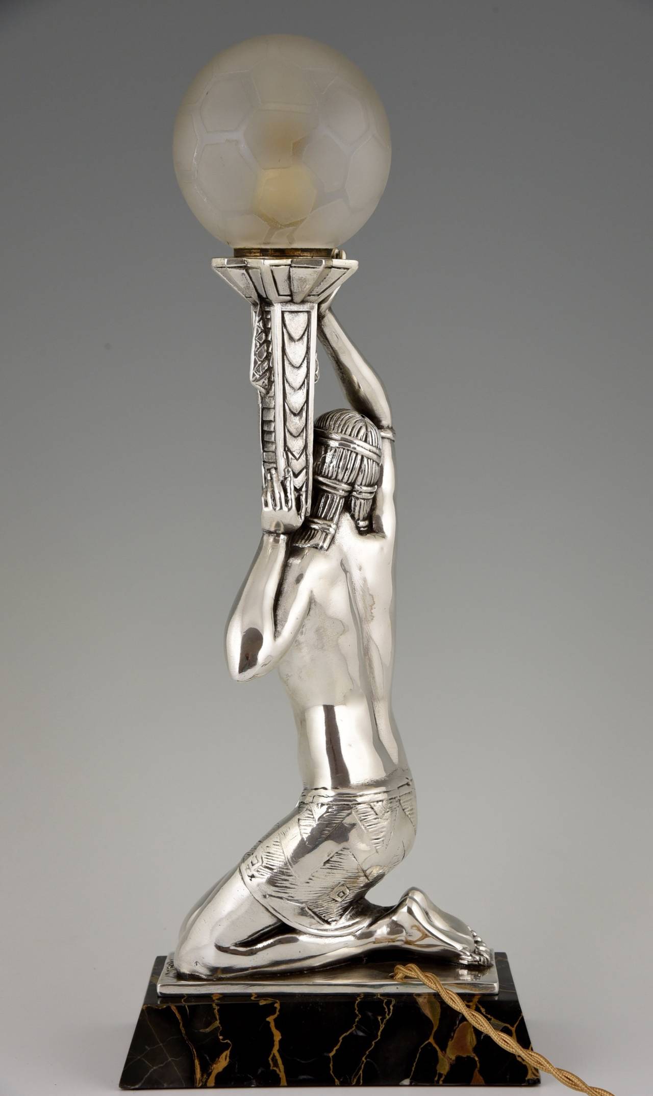20th Century French Art Deco Silvered Lamp with Nude by Salvado, 1930