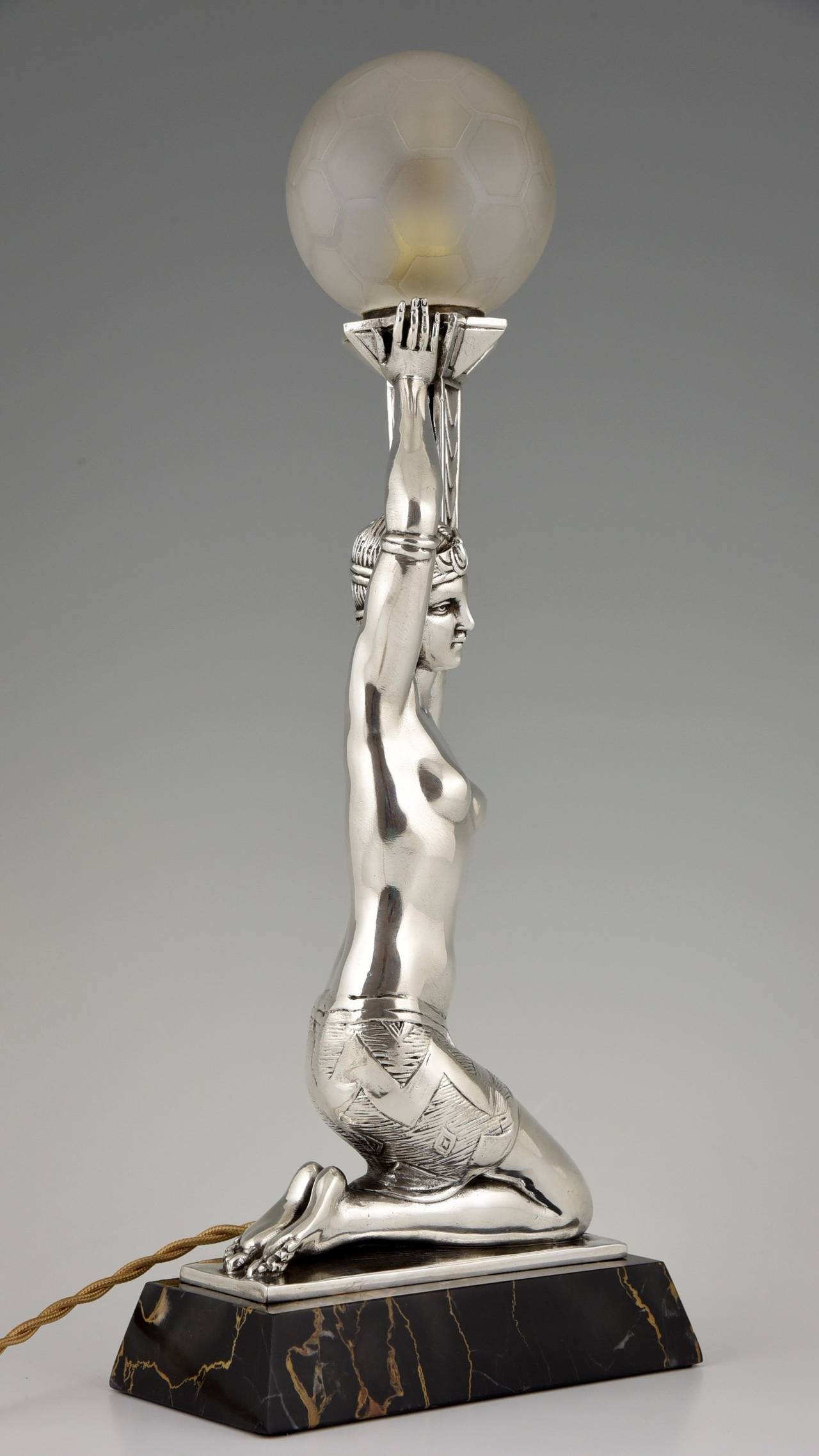 French Art Deco Silvered Lamp with Nude by Salvado, 1930 1