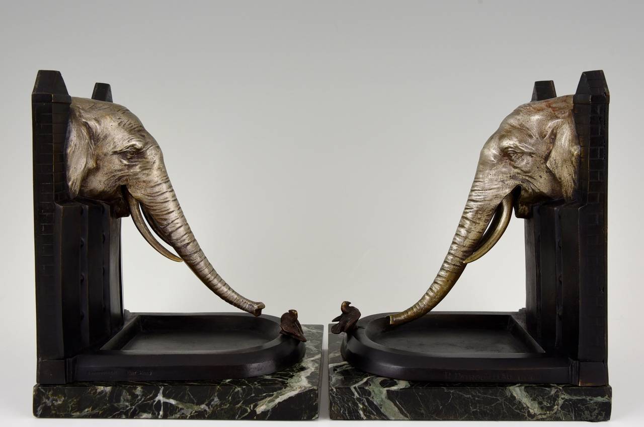 French Art Deco bronze elephant bookends by R. Patrouilleau, 1925