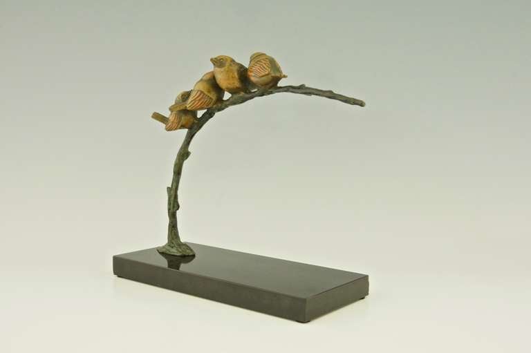 Art Deco Bronze Birds on a Branch by Irenee Rochard, 1930 In Good Condition In Antwerp, BE