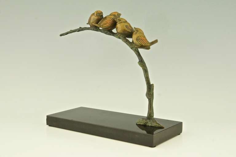 Art Deco Bronze Birds on a Branch by Irenee Rochard, 1930 1