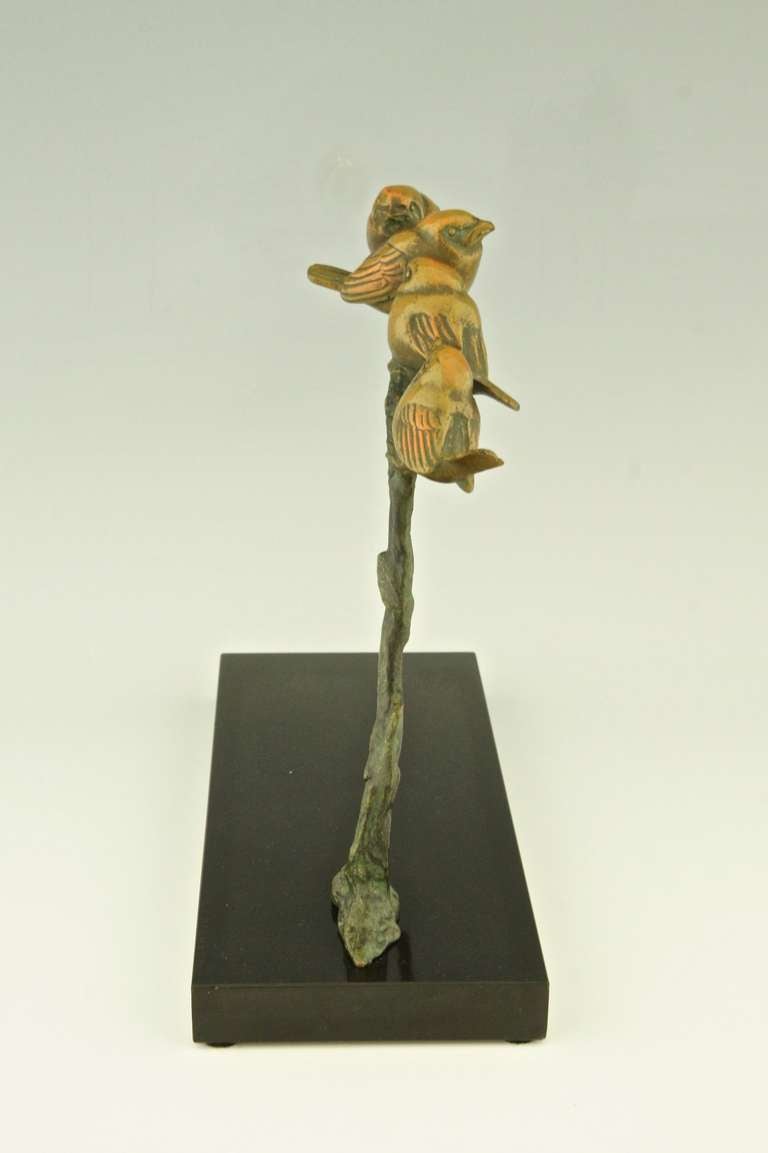 Art Deco Bronze Birds on a Branch by Irenee Rochard, 1930 2