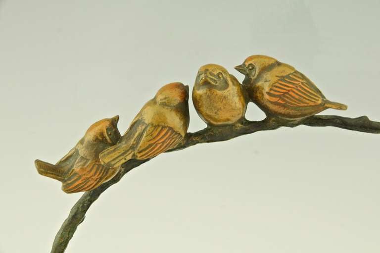 Art Deco Bronze Birds on a Branch by Irenee Rochard, 1930 3