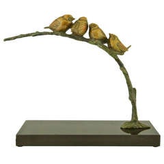 Vintage Art Deco Bronze Birds on a Branch by Irenee Rochard, 1930