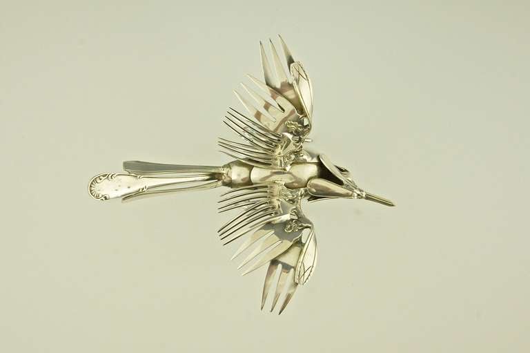 20th Century Bird Sculpture Made of Forks and Spoons by Gerard Bouvier
