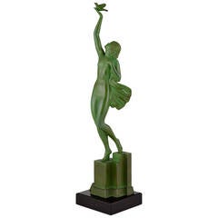 Art Deco Sculpture of a Nude with Dove by Fayral, France, 1930