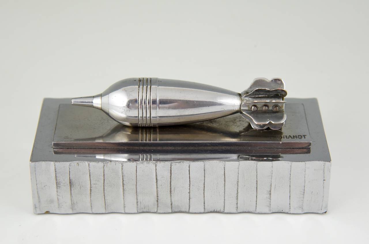 Edgar Brandt French Art Deco Obus Chromed Steel Paperweight
