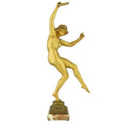 Bronze Sculpture Dancing Nude With Tambourine By Carl Binder