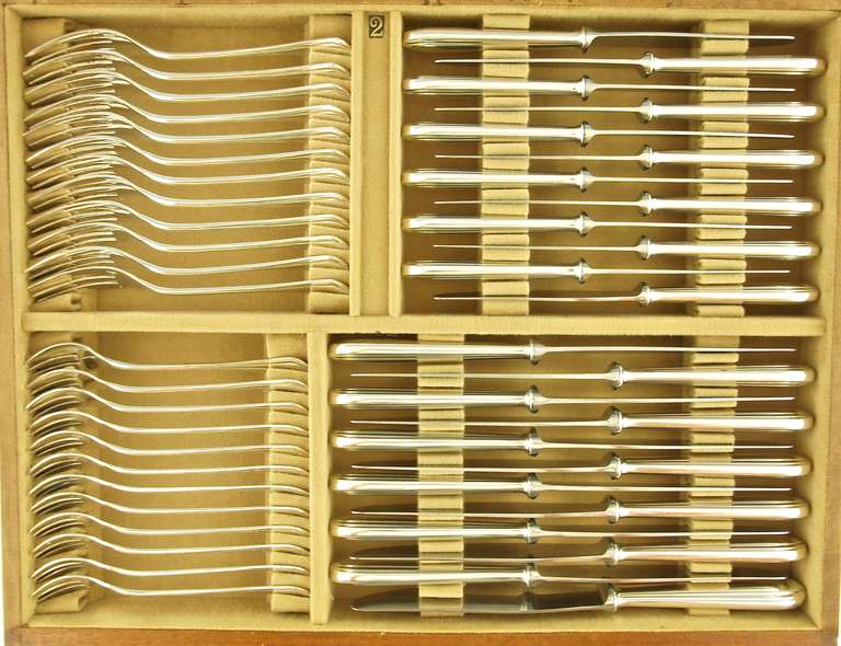 French Art Nouveau Silver Plated Cutlery Set in Original Case by Christofle
