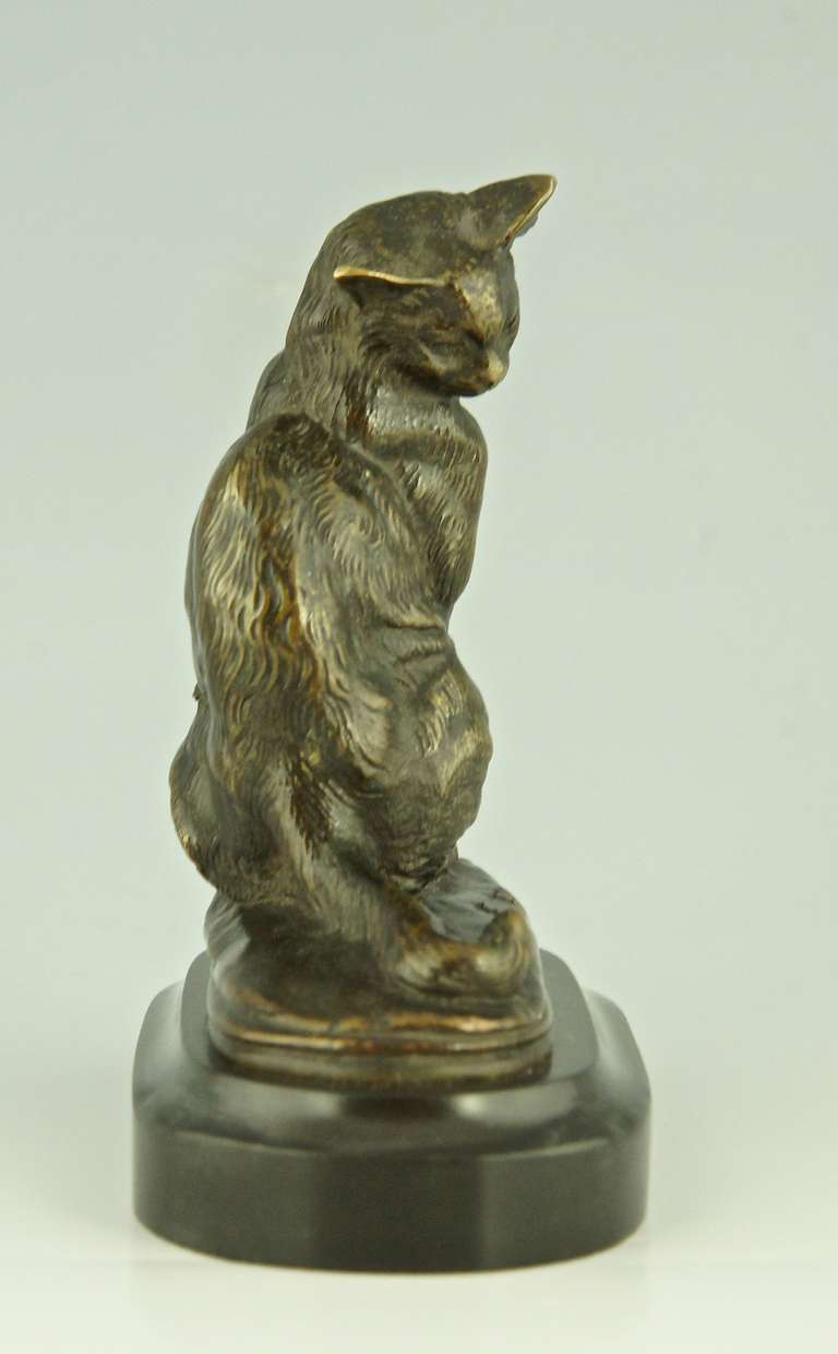 Romantic Antique Bronze of a Sitting Cat by Emmanuel Fremiet