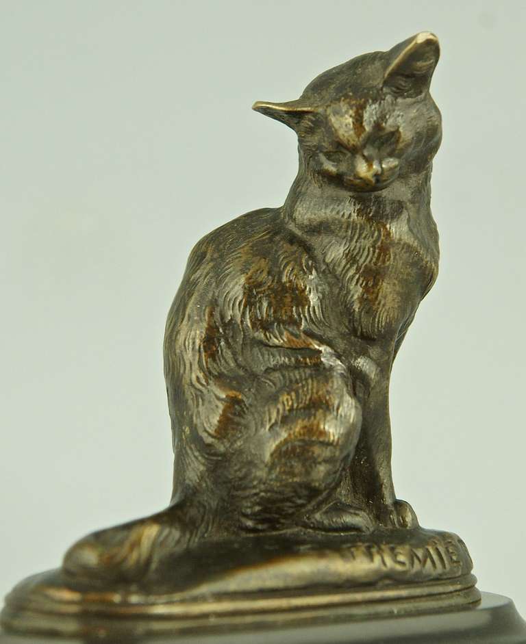 French Antique Bronze of a Sitting Cat by Emmanuel Fremiet