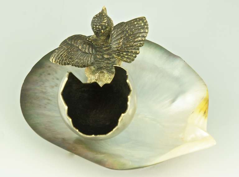 Vienna Bronze Seashell Tray with Bird and an Egg Shell 1