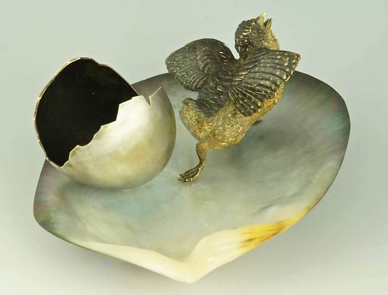 Vienna Bronze Seashell Tray with Bird and an Egg Shell 2