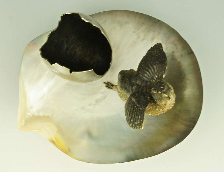 Vienna Bronze Seashell Tray with Bird and an Egg Shell 3