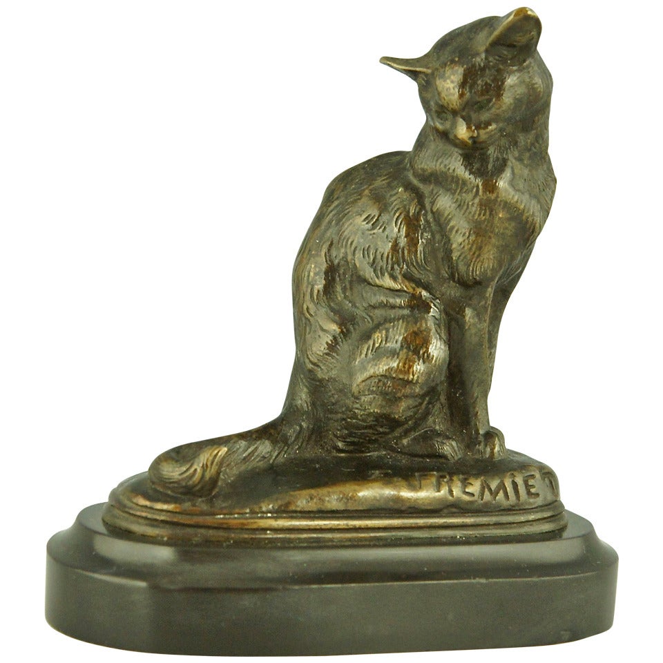 Antique Bronze of a Sitting Cat by Emmanuel Fremiet