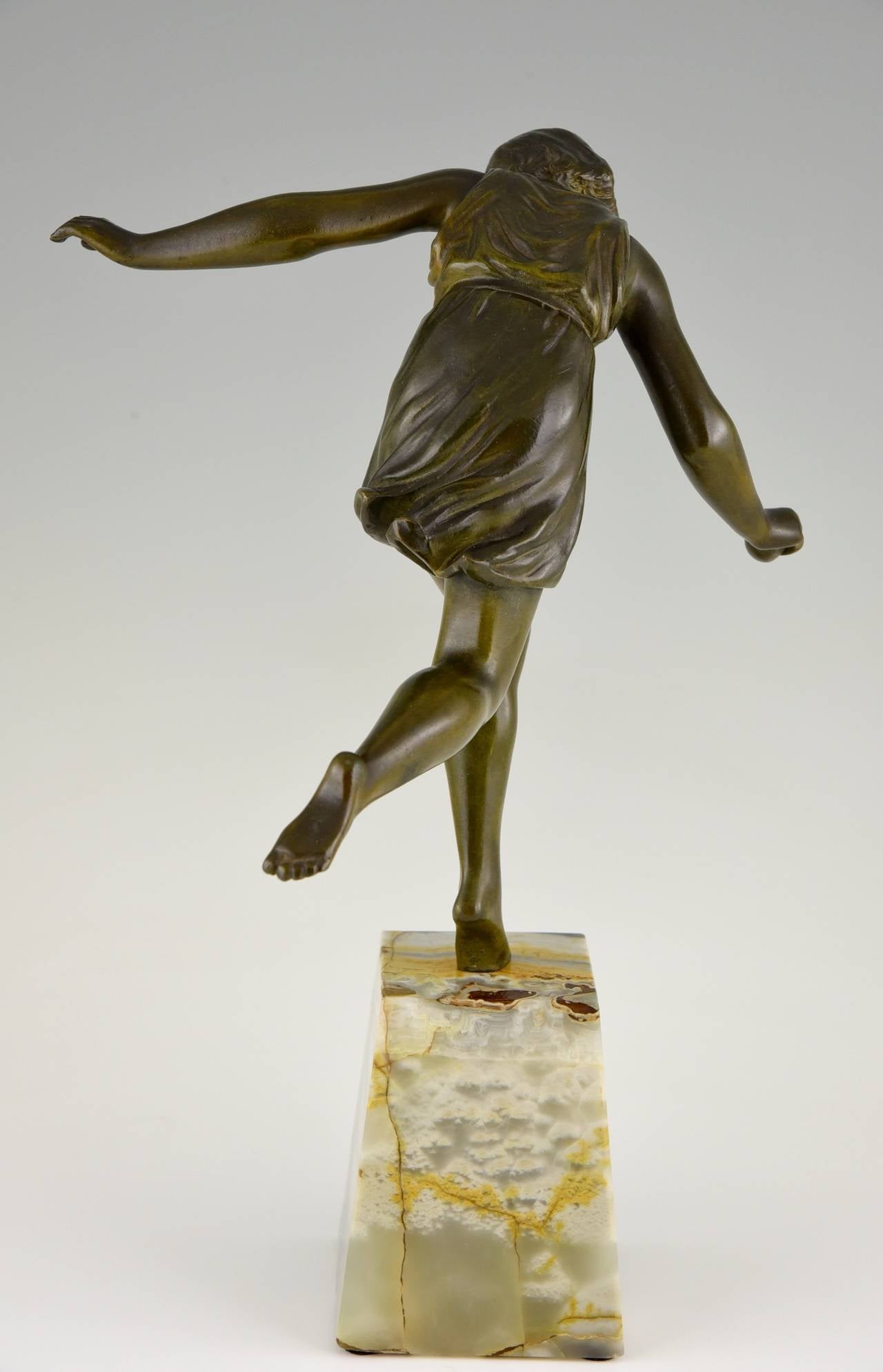 Patinated Art Deco Bronze Sculpture of a Girl with Ball by Pierre Le Faguays, 1922      