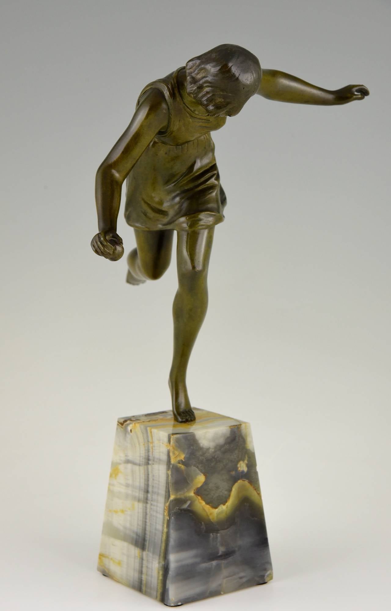 French Art Deco Bronze Sculpture of a Girl with Ball by Pierre Le Faguays, 1922      