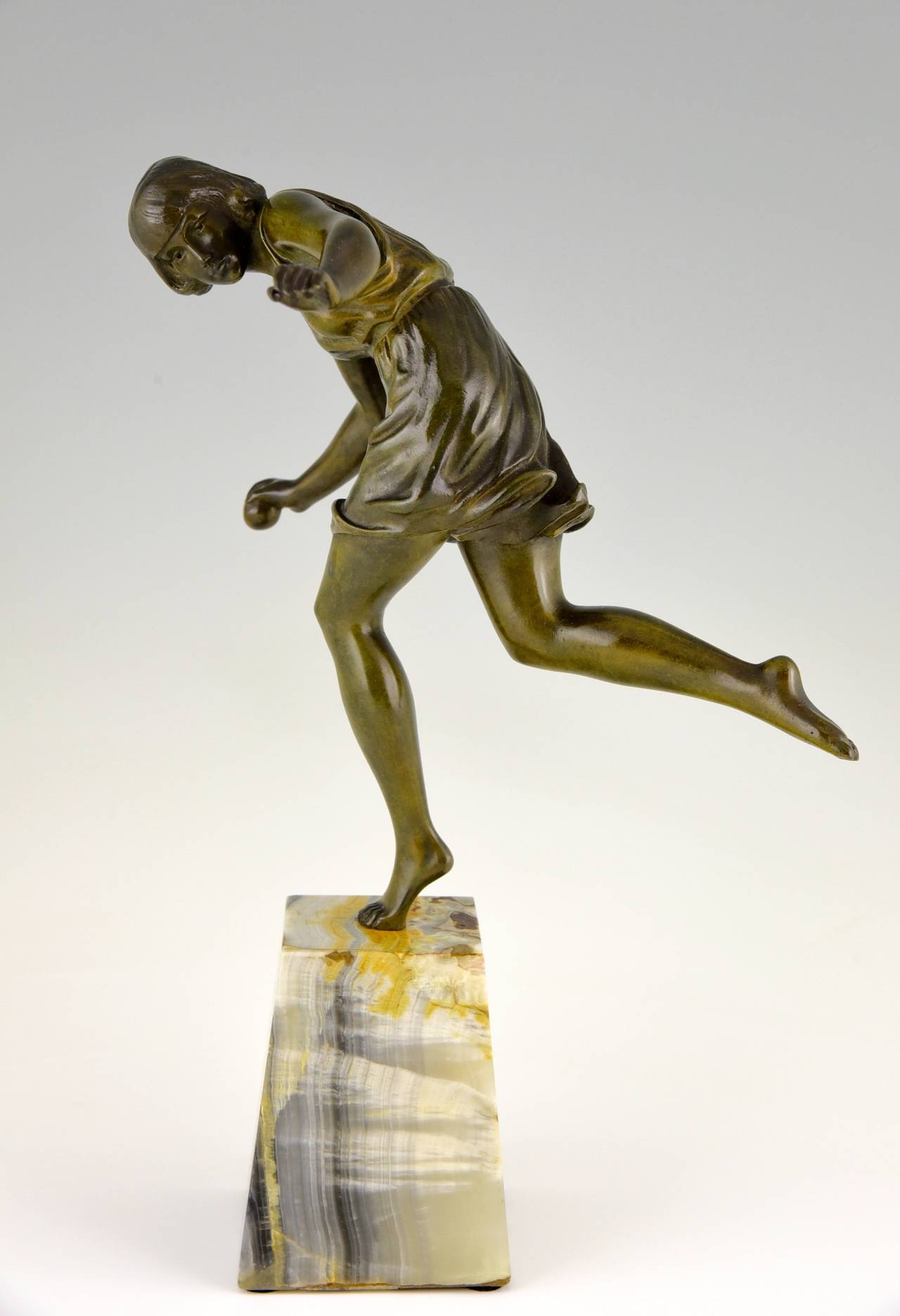 20th Century Art Deco Bronze Sculpture of a Girl with Ball by Pierre Le Faguays, 1922      