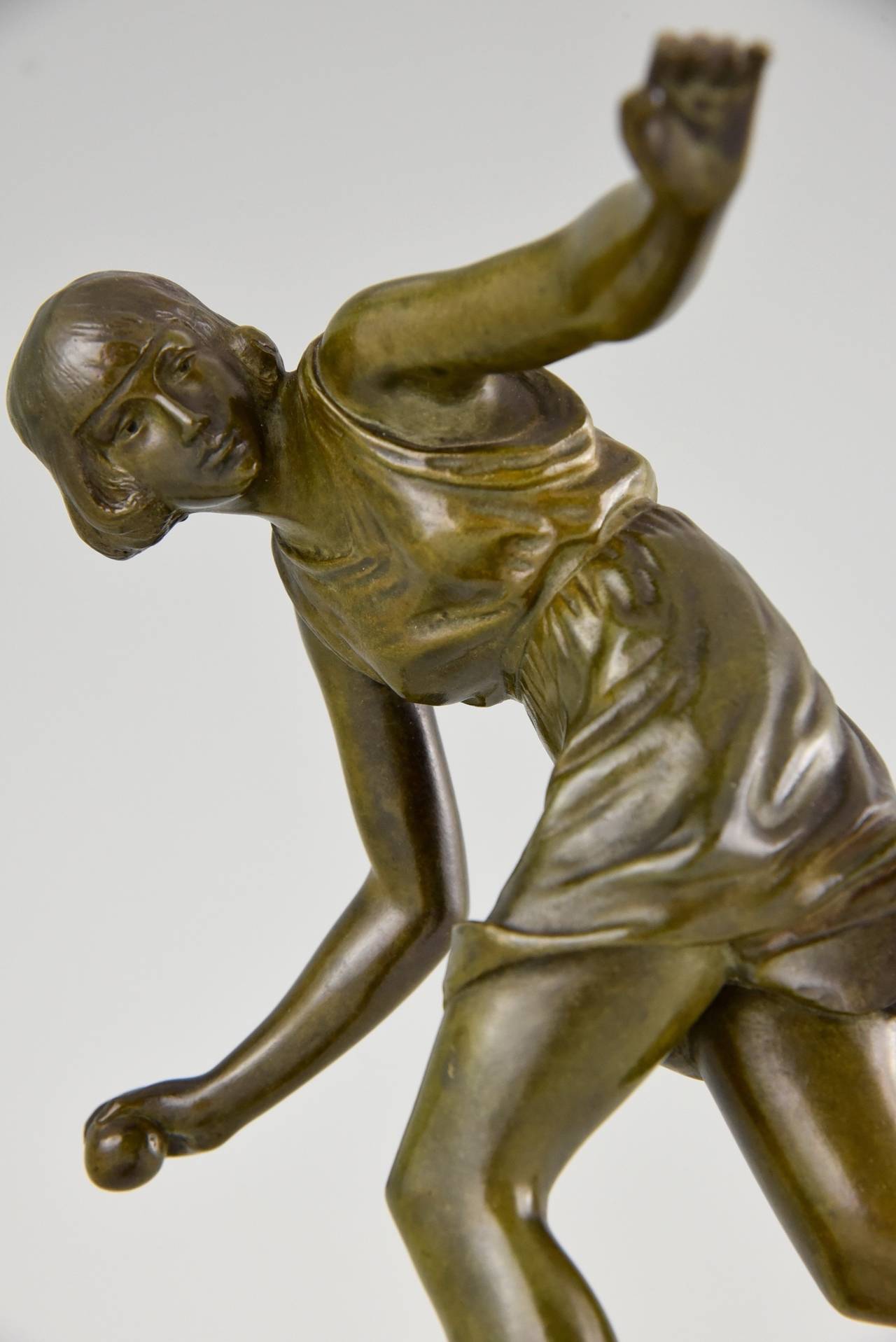 Art Deco Bronze Sculpture of a Girl with Ball by Pierre Le Faguays, 1922       1