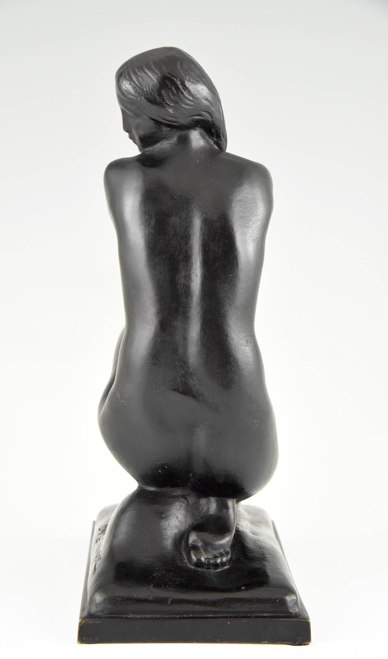 French Art Deco Bronze Sculpture of a Nude with Shell by A. R. Philippe