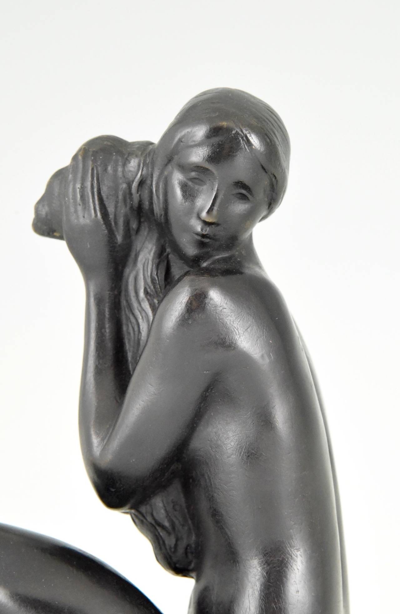 Art Deco Bronze Sculpture of a Nude with Shell by A. R. Philippe 1