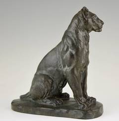 Sculpture française de panthère en bronze par Charles Valton:: 1910