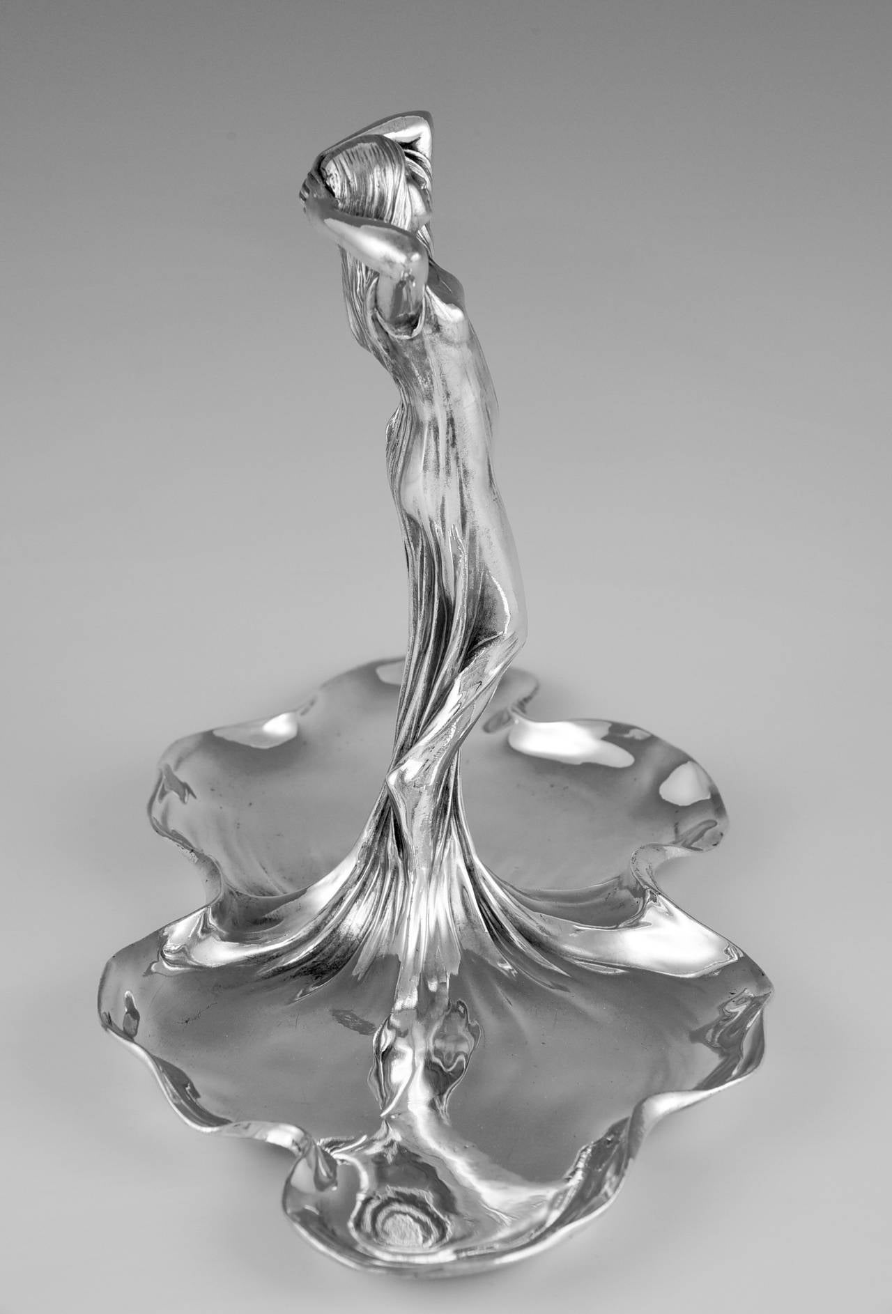 Art Nouveau Silvered Sweet and Fruit Dish with Nymph by WMF, 1906 In Excellent Condition In Antwerp, BE