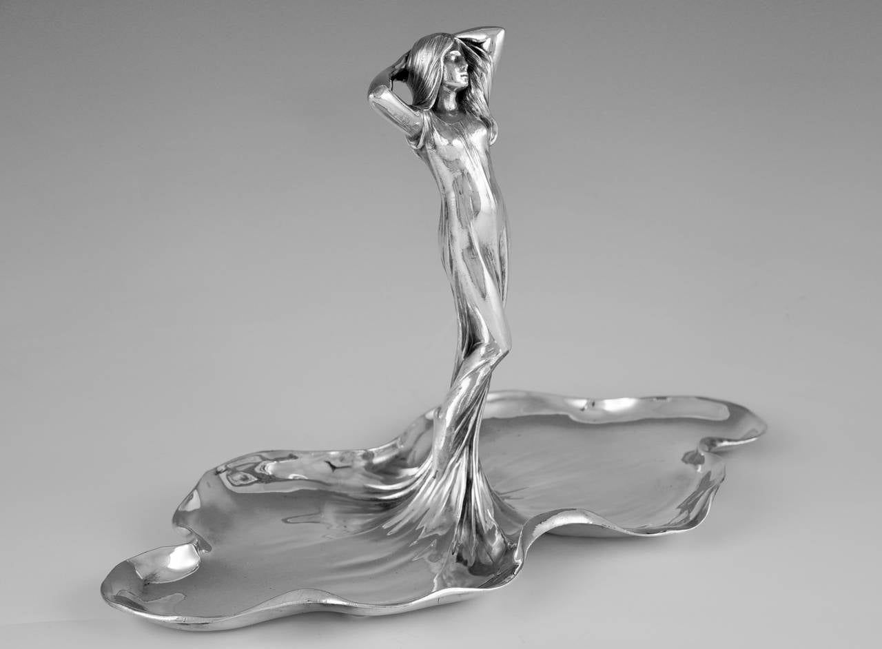German Art Nouveau Silvered Sweet and Fruit Dish with Nymph by WMF, 1906