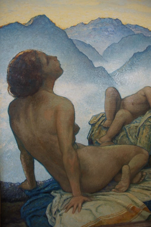 Art Deco painting nude and child in landscape by Cl. Prüssen 3