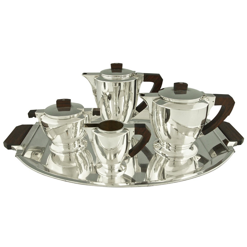 Silver plated Art Deco tea and coffee set by Gallia, Christofle, 1930.