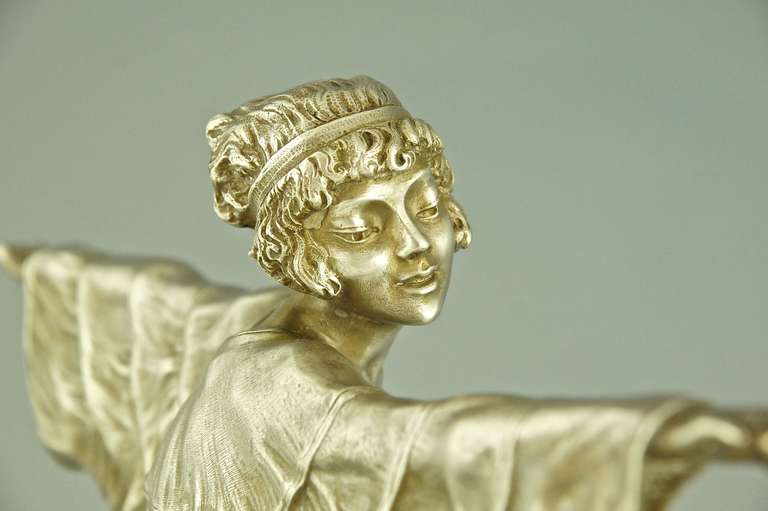 Art Deco silvered bronze dancer with butterfly dress by Marcel Bouraine. 4