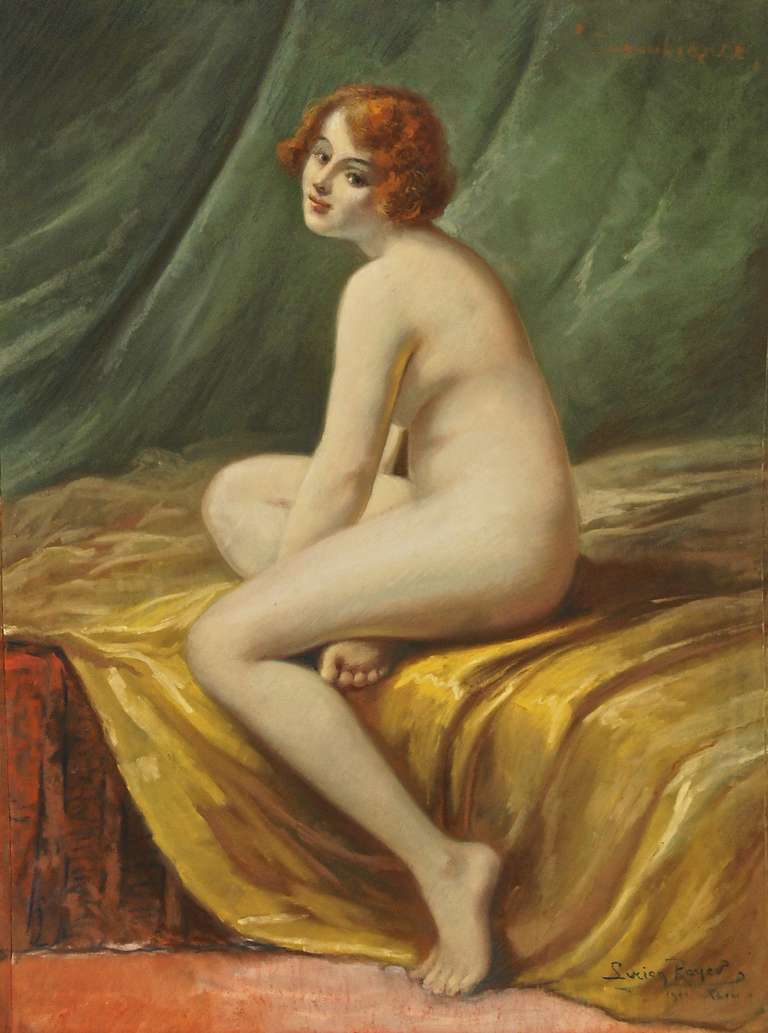 Pastel ancien sur papier Nude in Interior par Lucien Royer:: Paris:: 1906:: France
