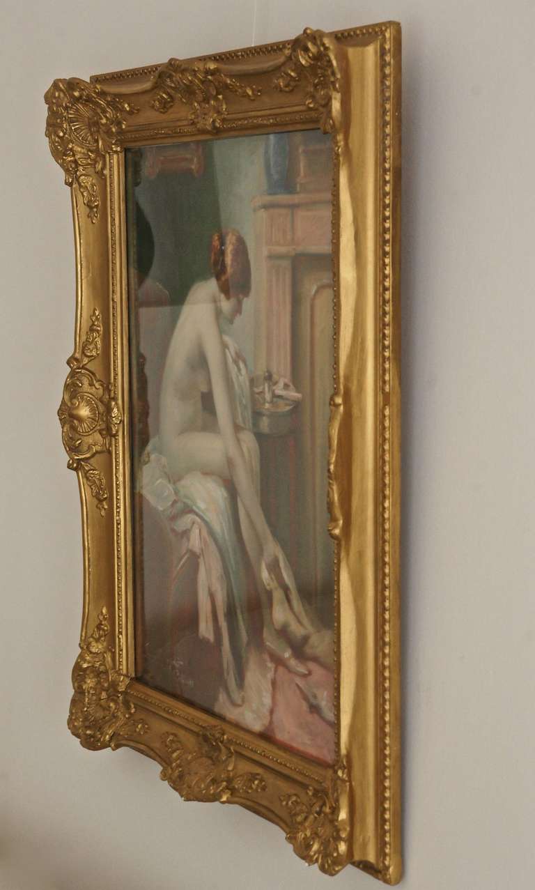 Mid-20th Century French Art Deco Pastel of a Nude in an Interior by Louis Dupont 1931