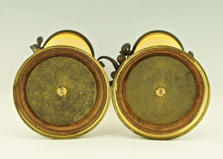 Pair of Yellow Art Deco Vases with Bronze Mounts by Paul Milet for Sevres 2